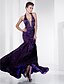 cheap Evening Dresses-Mermaid / Trumpet Open Back Dress Formal Evening Military Ball Floor Length Sleeveless Plunging Neck Satin with Beading Draping 2023