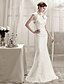 cheap Wedding Dresses-Mermaid / Trumpet Halter Neck Sweep / Brush Train Lace Made-To-Measure Wedding Dresses with Lace / Flower by LAN TING BRIDE® / Yes