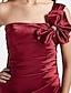 cheap Bridesmaid Dresses-Ball Gown / A-Line One Shoulder Floor Length Stretch Satin Bridesmaid Dress with Bow(s) / Ruched
