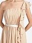 cheap Bridesmaid Dresses-Sheath / Column One Shoulder Knee Length Chiffon Bridesmaid Dress with Sash / Ribbon / Ruffles / Draping