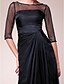 cheap Mother of the Bride Dresses-A-Line Mother of the Bride Dress See Through Bateau Neck Floor Length Chiffon Stretch Satin Half Sleeve with Beading Side Draping 2020 / Illusion Sleeve