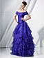 cheap Evening Dresses-Ball Gown Floral Quinceanera Prom Formal Evening Dress Off Shoulder Short Sleeve Floor Length Organza with Ruched Cascading Ruffles Flower 2020