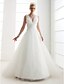זול שמלות כלה-שמלות חתונה נשף צווארון V רצועות רגילות עד הריצפה טול שמלות כלה עם חרוזים בד בהצלבה 2024