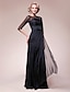 cheap Mother of the Bride Dresses-A-Line Mother of the Bride Dress See Through Bateau Neck Floor Length Chiffon Stretch Satin Half Sleeve with Beading Side Draping 2020 / Illusion Sleeve