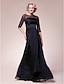 cheap Mother of the Bride Dresses-A-Line Mother of the Bride Dress See Through Bateau Neck Floor Length Chiffon Stretch Satin Half Sleeve with Beading Side Draping 2020 / Illusion Sleeve