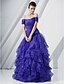 cheap Evening Dresses-Ball Gown Floral Quinceanera Prom Formal Evening Dress Off Shoulder Short Sleeve Floor Length Organza with Ruched Cascading Ruffles Flower 2020