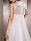 billiga Brudklänningar-Bröllopsklänningar A-linje V-hals Ärmlös Kapellsläp Chiffong Brudklänningar Med 2024