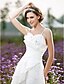 cheap Wedding Dresses-A-Line Spaghetti Strap Knee Length Lace / Taffeta Made-To-Measure Wedding Dresses with Beading / Ruffle / Side-Draped by LAN TING BRIDE® / Little White Dress