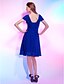 preiswerte Abendkleider-A-Linie Elegant Kleid Abschlussball Cocktailparty Knie-Länge Kurzarm Schatz Ausschnitt Chiffon mit Drapiert 2023