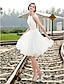 Χαμηλού Κόστους Νυφικά Φορέματα-Γραμμή Α Φορεματα για γαμο Δένει στο Λαιμό Μέχρι το γόνατο Σιφόν Λεπτές Τιράντες Σι-θρου με Ζώνη / Κορδέλα Χάντρες Που καλύπτει 2021
