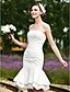 Χαμηλού Κόστους Νυφικά Φορέματα-Τρομπέτα / Γοργόνα Φορεματα για γαμο Στράπλες Μέχρι το γόνατο Δαντέλα πάνω από σατέν Στράπλες Σι-θρου με Δαντέλα Σε επίπεδα 2021