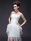 Χαμηλού Κόστους Νυφικά Φορέματα-Αίθουσα Φορεματα για γαμο Ίσια Γραμμή Στράπλες Αμάνικο Ασύμμετρο Σατέν Νυφικά φορέματα Με Χάντρες Διακοσμητικά Επιράμματα 2024