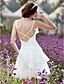 cheap Wedding Dresses-A-Line Spaghetti Strap Knee Length Lace / Taffeta Made-To-Measure Wedding Dresses with Beading / Ruffle / Side-Draped by LAN TING BRIDE® / Little White Dress