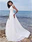 cheap Wedding Dresses-Beach A-Line Wedding Dresses Sweep / Brush Train Simple Romantic Regular Straps Jewel Neck Chiffon With Ruched Draping 2023 Summer Bridal Gowns