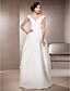 cheap Wedding Dresses-A-Line Wedding Dresses V Neck Floor Length Satin Cap Sleeve Simple Backless with Draping 2021