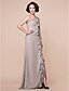 cheap Mother of the Bride Dresses-Sheath / Column One Shoulder Floor Length Chiffon Mother of the Bride Dress with Beading / Split Front / Ruffles by LAN TING BRIDE®