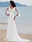 cheap The Wedding Store-A-Line Wedding Dresses V Neck Court Train Chiffon Floral Lace 3/4 Length Sleeve Vintage Inspired with Lace 2022 / Beach / Destination