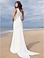 cheap Wedding Dresses-Beach Sheath / Column Wedding Dresses Sweep / Brush Train Romantic Regular Straps One Shoulder Chiffon With Side-Draped 2023 Summer Bridal Gowns