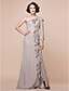 cheap Mother of the Bride Dresses-Sheath / Column One Shoulder Floor Length Chiffon Mother of the Bride Dress with Beading / Split Front / Ruffles by LAN TING BRIDE®