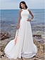 cheap Wedding Dresses-Beach A-Line Wedding Dresses Sweep / Brush Train Simple Romantic Regular Straps Jewel Neck Chiffon With Ruched Draping 2023 Summer Bridal Gowns