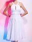 cheap Special Occasion Dresses-Ball Gown Elegant Open Back Keyhole Graduation Cocktail Party Dress Halter Neck Sleeveless Knee Length Chiffon with Pleats Ruched Beading 2021