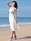 abordables Vestidos de novia-Funda / Columna Vestidos de novia Escote Cuadrado Vestido Midi Gasa Tirantes Espagueti Vestidos Blancos con Lentejuela 2021