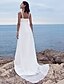 cheap Wedding Dresses-A-Line Wedding Dresses Sweetheart Neckline Watteau Train Chiffon Spaghetti Strap Beach Sparkle &amp; Shine with Beading 2020