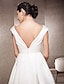 cheap Wedding Dresses-A-Line Wedding Dresses V Neck Floor Length Satin Cap Sleeve Simple Backless with Draping 2021