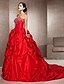 cheap Wedding Dresses-Wedding Dresses Ball Gown Strapless Strapless Chapel Train Taffeta Bridal Gowns With Pick Up Skirt Beading 2024