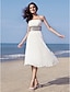 baratos Vestidos de Casamento-Tubinho Vestidos de noiva Decote Quadrado Longuette Chiffon Alças Finas Vestidos Brancos Justos com Lantejoulas 2021