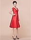 cheap Mother of the Bride Dresses-A-Line Mother of the Bride Dress Elegant V Neck Knee Length Taffeta Short Sleeve with Criss Cross Ruched 2021