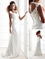 cheap Wedding Dresses-Sheath / Column Wedding Dresses Scoop Neck Sweep / Brush Train Charmeuse Beaded Lace Cap Sleeve Simple Backless with Appliques 2022
