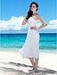 cheap Wedding Dresses-Sheath / Column One Shoulder Tea Length Chiffon Regular Straps Casual / Beach Plus Size Made-To-Measure Wedding Dresses with Bowknot / Draping / Sash / Ribbon 2020