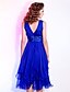 cheap Cocktail Dresses-Ball Gown Elegant Holiday Cocktail Party Wedding Party Dress V Neck Sleeveless Knee Length Chiffon with Pleats Ruffles 2021