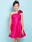 Χαμηλού Κόστους Φορέματα για παρανυφάκια-Πριγκίπισσα Μέχρι το γόνατο Ένας Ώμος Ταφτάς Φθινόπωρο Junior Bridesmaid Dresses &amp; Gowns Με Χιαστί Παιδικό γαμήλιο φόρεμα καλεσμένων 4-16 ετών