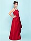 cheap Junior Bridesmaid Dresses-A-Line Spaghetti Strap Floor Length Satin Junior Bridesmaid Dress with Side Draping / Cascading Ruffles / Crystal Brooch / Spring / Summer / Fall / Hourglass / Inverted Triangle