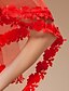 baratos Véus de Noiva-Véus de Noiva Uma Camada Véu Ponta dos Dedos Borda com aplicação de Renda 55,12 in (140cm) Tule Branco Marfim VermelhoLinha-A, Vestido de