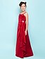 cheap Junior Bridesmaid Dresses-A-Line Spaghetti Strap Floor Length Satin Junior Bridesmaid Dress with Side Draping / Cascading Ruffles / Crystal Brooch / Spring / Summer / Fall / Hourglass / Inverted Triangle