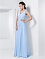 cheap Evening Dresses-Ball Gown Elegant Prom Formal Evening Military Ball Dress V Neck Sleeveless Floor Length Chiffon with Criss Cross Beading 2022