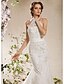 cheap Wedding Dresses-Mermaid / Trumpet Halter Neck Court Train Satin / Tulle Made-To-Measure Wedding Dresses with Bowknot / Beading / Appliques by LAN TING BRIDE® / Sparkle &amp; Shine