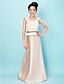 cheap Junior Bridesmaid Dresses-A-Line / Princess Scoop Neck Floor Length Satin Junior Bridesmaid Dress with Appliques / Sash / Ribbon / Spring / Summer / Fall / Apple / Hourglass