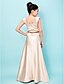 cheap Junior Bridesmaid Dresses-A-Line / Princess Scoop Neck Floor Length Satin Junior Bridesmaid Dress with Appliques / Sash / Ribbon / Spring / Summer / Fall / Apple / Hourglass