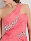 cheap Special Occasion Dresses-A-Line One Shoulder Sweep / Brush Train Chiffon Dress with Beading / Crystals / Side Draping by TS Couture®