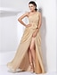 cheap Special Occasion Dresses-A-Line Elegant Dress Formal Evening Military Ball Floor Length Sleeveless One Shoulder Chiffon with Lace Split Front 2023