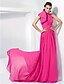 cheap Special Occasion Dresses-A-Line Celebrity Style Dress Engagement Court Train Sleeveless High Neck Chiffon with Bow(s) 2022