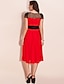 זול TS שמלות-שחור שמלה - שרוולים קצרים וינטאג&#039; שחור אדום