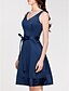 economico Abiti da damigella-Princess / A-Line Straps / V Neck Knee Length Satin Bridesmaid Dress with Sash / Ribbon / Open Back