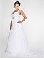 cheap Wedding Dresses-A-Line Wedding Dresses V Neck Chapel Train Chiffon Regular Straps Formal Sparkle &amp; Shine Plus Size with Ruched Beading Draping 2022