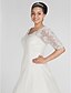 cheap Wedding Dresses-A-Line Wedding Dresses V Neck Chapel Train Taffeta Half Sleeve See-Through with Beading Appliques Side-Draped 2021