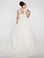 cheap Wedding Dresses-Ball Gown Wedding Dresses Square Neck Chapel Train Organza Sleeveless with Beading Appliques 2022